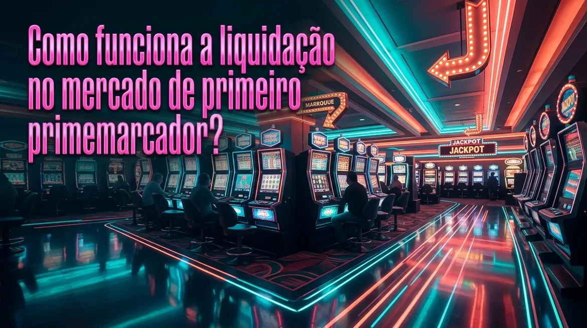 Luzes de neon e silhuetas de jogadores em cassino, ilustrando a liquidação de mercado.